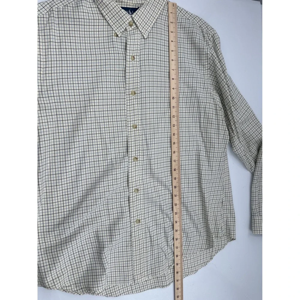 Polo Ralph Lauren Mens XL Custom Fit Tattersall Check Button Down Shirt Cream